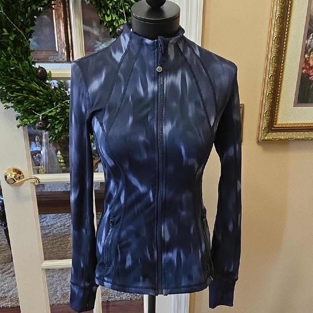 Members Mark Zen Active Navy Tie Dye Jacket Fitted Stretch Zip Front Large EUC